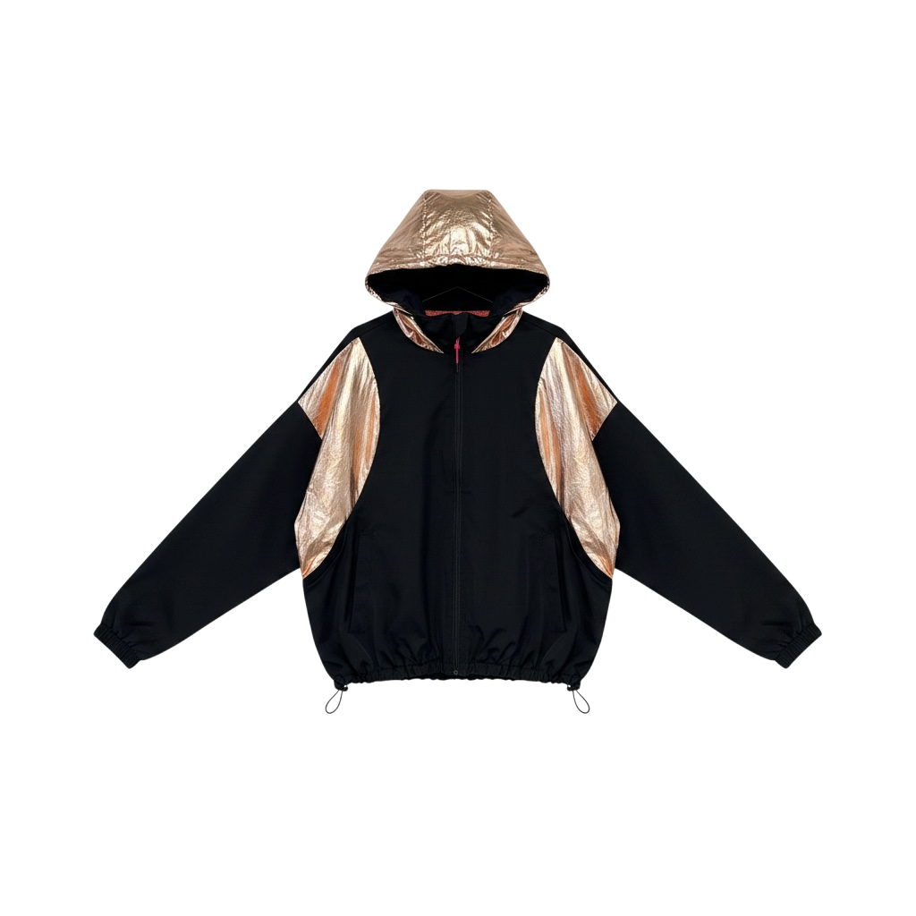 Hooded Batwing Zip Metalic