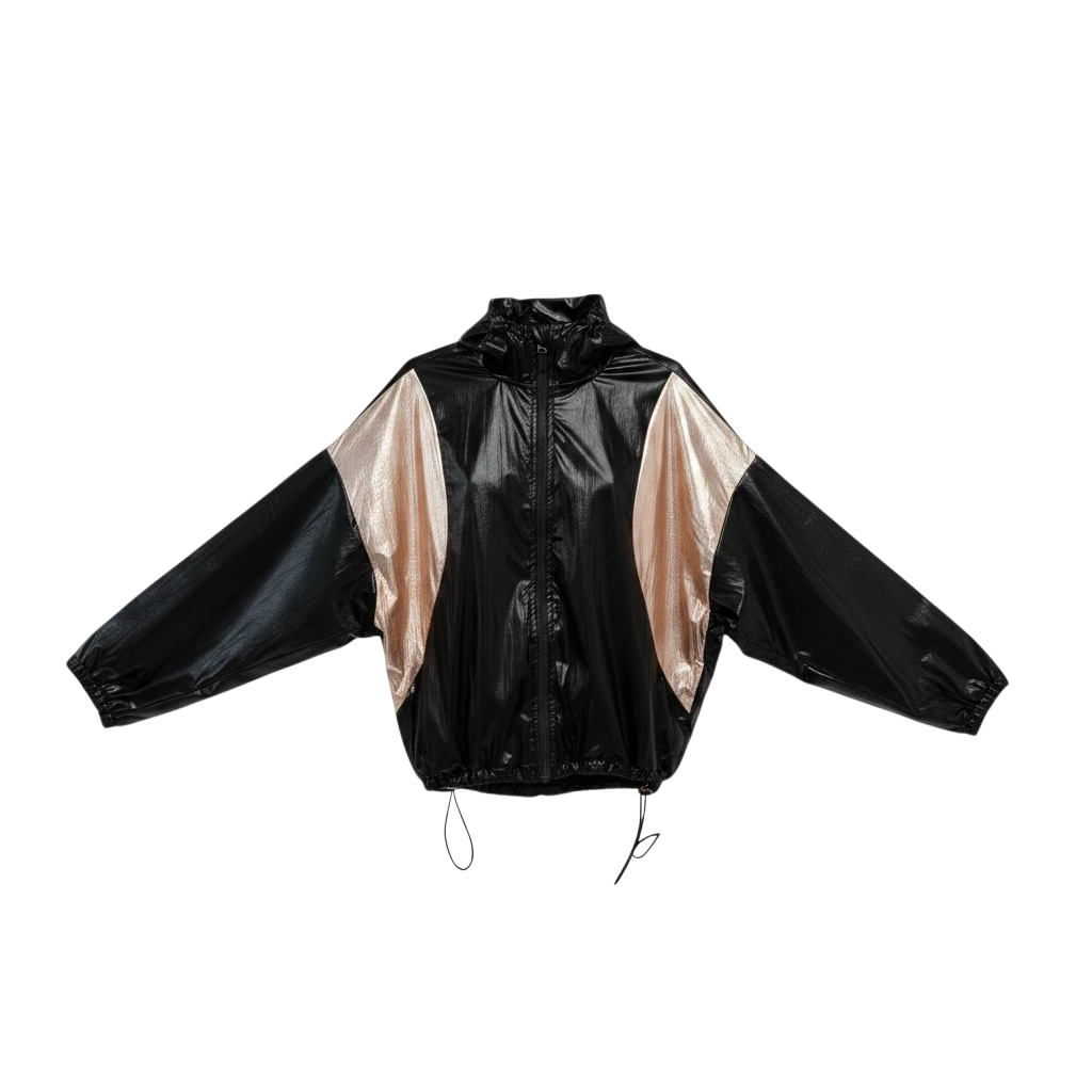 Hooded Batwing Zip Metalic