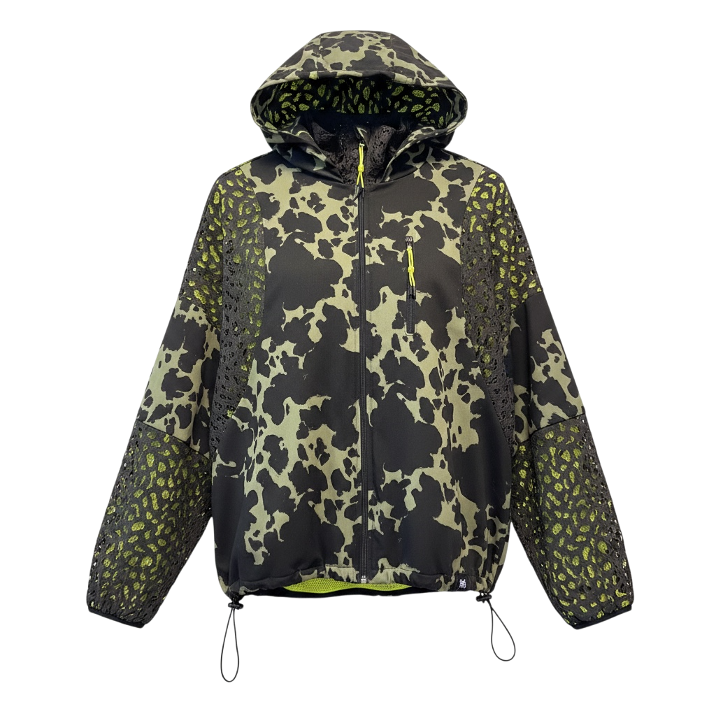 Hooded Batwing Zip Olive Lace