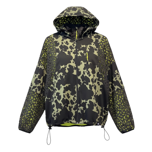 Hooded Batwing Zip Olive Lace