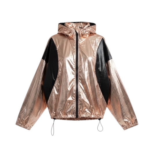 Hooded Batwing Zip Metalic