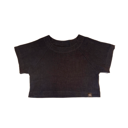 Cropped Raglan Leinen Black